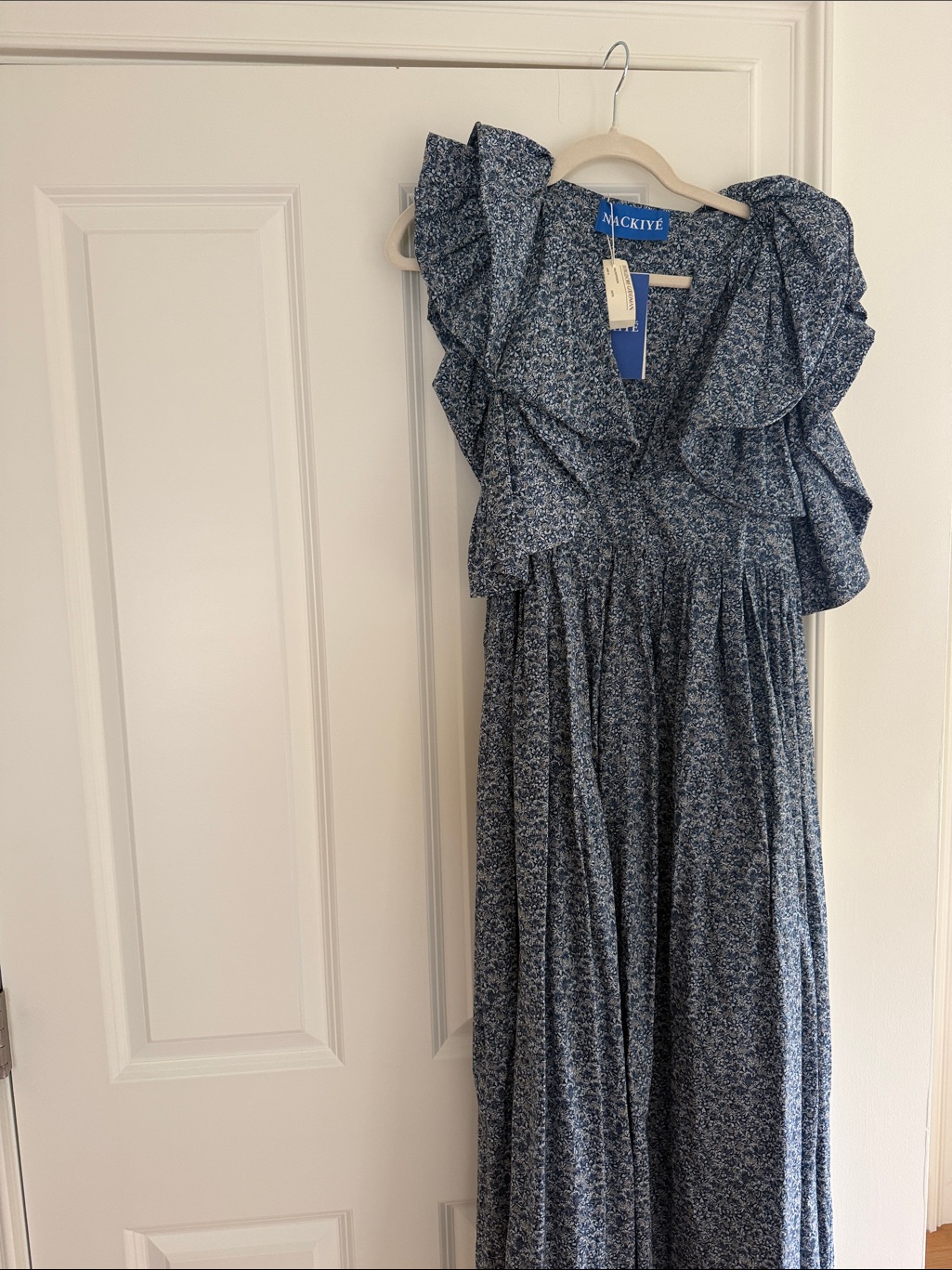 Nackiy Blue Floral Ruffle Maxi Dress